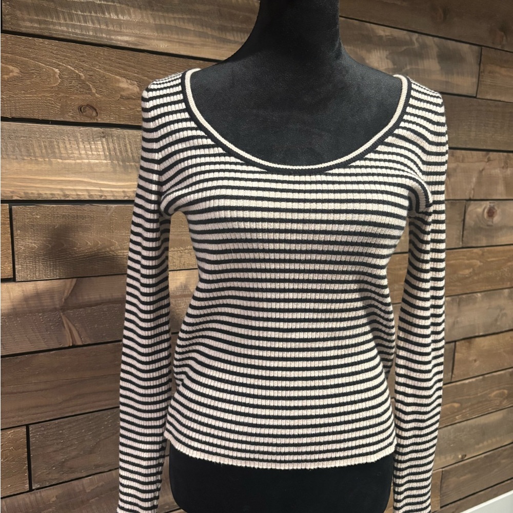 Universal Thread Black and Cream Striped Top